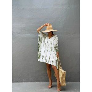 Tie Dye Kaftan Cover Up, Boho Cover Up Green